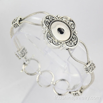 Antique Silver Flower chaîne Noosa Bangle bracelet de bouton pression